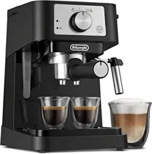 De'Longhi Stilosa EC260BK Machine à expresso manuelle pour latte et cappuccino, pression de pompe de 15 bars + baguette à vapeur pour mousser le lait, noir/acier inoxydable